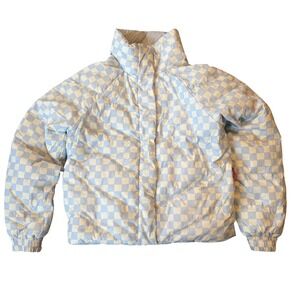 Marine Layer Archive Reversible Puffer Light Blue White Check Sz Small Down